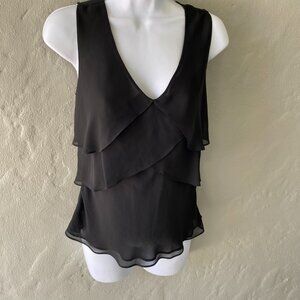 ANN TAYLOR LOFT BLACK SHEER LAYERED RUFFLE SLEEVELESS BLOUSE'